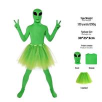 Helovino Cosplay Žalias Ateivio Kombinezonas ir Apsiausto Rinkinys 120 (Children) green