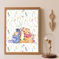 Disney deimantinės tapybos rinkinys be rėmo, Mikė Pūkuotukas ir draugai, Klasikinio stiliaus namų dekoras, Amatai, Puiki dovanos idėja Round 30x40cm white