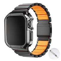 Titanium Silicone Magnetic Strap for Apple Watch Ultra 3/2 49mm Series 11 10 46mm Metal Band for Iwatch 9 8 7 45mm 6 SE 5 44mm For Series 6/SE/5/4 44mm black