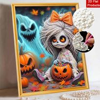 Halloween pearl painting art full pearl handmade diy home decorations with pumpkin autumn leaves design. 30x40 blue