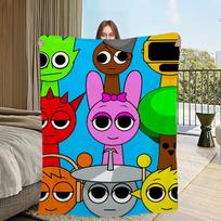 S-Sprunki Incredibox Game Blanket Skin friendly comfort warm soft plush blanket suitable sofa living room office bedroom Size: 75*100cm, Weight: 320 GSM blue
