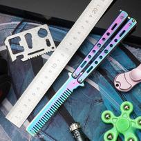 1Pcs Stainless Steel Practice Training Butterfly Knife Comb Beard Moustache Brush Salon Hairdressing Styling Tool Foldable Comb Seven Colors