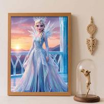 Disney Diamond Art Painting Kit  Elsa Sparkling Ice Queen Craft, Home Wall Decor, Handmade Gift Round 30x40cm gray