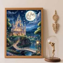 Disney 5d diamond painting full of diamonds diy fairy castle embroidery decorative painting ornaments living room Round 20x30cm gray