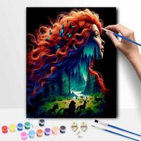 Disney Oil Painting Kit, Red Hair Princess Forest Animals Home Decor Handmade Gift for Adults, Unique Wall Art Craft Project Painting DIY 20x30cm brown
