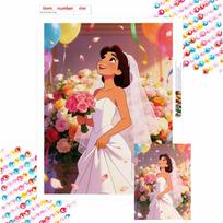 Disney diamond painting handmade diy flat 5D princess bride wedding rose flower balloons painting art home decoration Round 20x30cm beige
