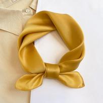 Vientiso natūralaus šilko kvadratiniai skarelės moterims Kaklaskarės Foulard Skarelė Plaukų juosta Rankinės Juostelės Galvos juosta Dovana 53x53cm geltona