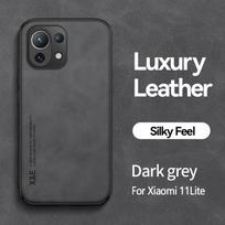 Dėklas Xiaomi Mi 11 Lite su magnetiniu laikikliu automobilyje, odiniai telefono dėklai Mi11 Lite 5G NE Mi 11 Light 11Lite, minkštas galinis dangtelis For Mi 11 Lite 5G NE tamsiai pilka spalva