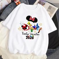 Disney kelionė 2026 spausdinti marškinėliai Mikis Mini Pelė vyrams ir moterims laisvalaikio marškinėliai trumpomis rankovėmis drabužiai madingas gatvės stiliaus viršus S white