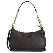 Coach Teri 24 Klasikinis monogramos logotipas Dirbtinės odos ir perdirbtos odos Pečių krepšys Vidutinio dydžio Moteriškas pečių krepšys Tamsiai rudas CV933-IMXAQ Gift Set (Box+Pocket Mirror) gray