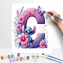 Disney Stitch Flowers Painting Kit Home Decor Craft Perfect Gift IdeaCreative Art 40x50cm pink