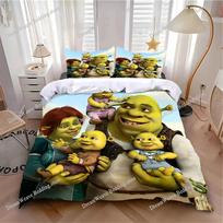 Berniukų ir mergaičių animacinis S-Shrek antklodės užvalkalas ir pagalvės užvalkalas, paaugliams ir suaugusiems patalynės komplektas, Kingqueen dydis, miegamojo dekoracija, dovana 135x200cm white