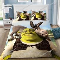 Berniukų ir mergaičių animacinis S-Shrek antklodės užvalkalas ir pagalvės užvalkalas, paaugliams ir suaugusiems patalynės komplektas, Kingqueen dydis, miegamojo dekoracija, dovana 135x200cm