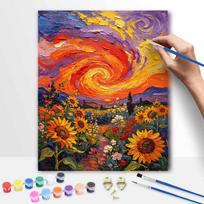 Digital oil painting art painting kit handmade diy colorful impasto sunset sunflower garden flowers swirling sky home decorations 30x40cm orange