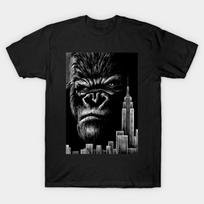 Mens Cotton Retro Movie Tee Monochrome King Kong Portrait Empire State Building Urban Sketch Ca XS black