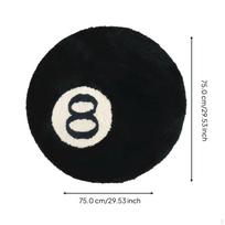 Apvalus 8 kamuoliukų kilimas, neslystanti tamsi grindų danga, miegamojo, svetainės dekoras, juodas kamuoliukas 60 Black #8 Ball 75