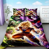 Duvet Cover Cartoon Anime Digital Printing Dragon Balls Peripheral Bedding Three Piece Set Decorative Bed Sheet Pillowcase 140*200cm/55x79in Single/Twin 3pcs black