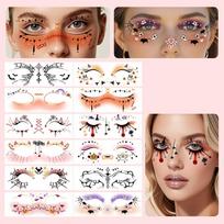 12pcs Disposable Halloween Face Tattoo Portable Long-acting Cheek Temporary Stickers Terrifying Waterproof beige