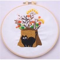 Cross-Border DIY Embroidery Kit: Lazy Black Cat Design Kit without Hoop brown