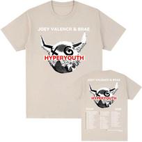 Hyperyouth JVB Tour 2026 Marškinėliai Roko Grupės JOEY VALENCE & BRAE Dizainas Spausdinti Marškinėliai Medvilniniai Su apvalia apykakle Madingi Marškinėliai Unisex Marškinėlis L white