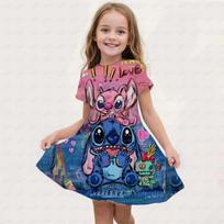 MINISO Nauja vasarinė suknelė mergaitei Disney Stitch Miela 3D spaudinio Vaikų drabužiai 2026 Miela Madinga Princesės Animacinė Patogi 100 pink