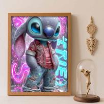 Disney Diamond Painting Kit Stitch 5D DIY, suitable for beginners and craft lovers, interior space decoration Round 20x30cm blue
