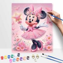 Disney Minnie Mouse Floral Pink Dress Oil Paint Digital Painting Art Kit Handmade DIY Painting Kit Home Decor 50x70cm pink