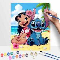 Disney digital oil painting Lilo and Stitch beach tropical art handmade diy home decorations 50x70cm blue