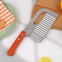 Wood Handle Stainless Steel Crinkle Cut Knife Wavy Potato Chip Cutter Vegetable Slicer For Home Kitchen Cooking Supplies One size
