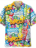 Retro Bingo Game Full Print Mens Hawaiian Shirt New In Summer Short Sleeve Button Lapel Beach Blouse Casual Men's Aloha Shirt 5XL yellow