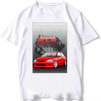 Civic EK Hatch With A D16 B16 K20 H22 Engine T-Shirt Summer Men Short Sleeve Hip Hop Boy White S gray