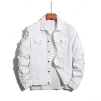 Men’s Denim Jacket: Trendy High-Street Brand, Slim-Fit, Ripped, Fashionable Men’s Denim Jacket S white