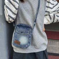 Simple Denim Small Square Bag Versatile Casual Shoulder Bag College Student Class Crossbody Commuting Foreign Style Mobile Phone Bag gray