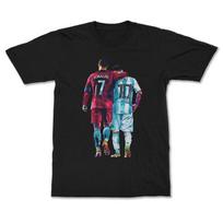 Lionel Messi And Cristiano Ronaldo Cotton Short Sleeve Tshirt Football Legends Cotton Tee Unisex Unisex Summmer Casual Streetwear 3XL gray