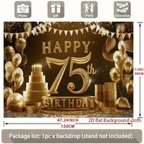 Happy Birthday 75th Gifts Party Banner, Polyester Backdrop for Wall Decoration 80CMx120CM brown