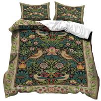 William Morris 'Auksinė lelija' patalynės komplektas su 2 užvalkalais pagalvėms, minkštas mikropluošto patalynės komplektas Karališkojo/Karalienės dydžio, Jakobietiškų gėlių antklodės užvalkalas EU Single 135*200cm/53x79in 3pcs black