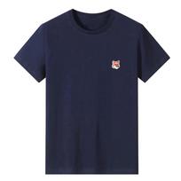 Vyriški 100% grynos medvilnės, su siuvinėtu lapės raštu, megzti, laisvalaikio, trumparankoviai, gatvės mados, laisvi, vasariniai marškinėliai L tamsiai mėlyna spalva
