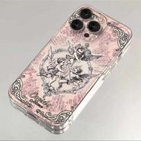 Vintage Pink Cherub Angel Rose Phone Case for iPhone 17 16 15 14 13 12 11 16E Series Pro Max Plus Double Layer Protection iphone 13 Pro gray