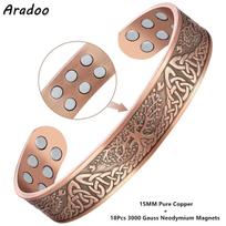 Gyvybės medis Premium varinė apyrankė vyrams, moterims, su 18 vnt. stiprumo magnetiniu manžeto apyrankės papuošalu, su dovanų dėžute 19.5cm beige