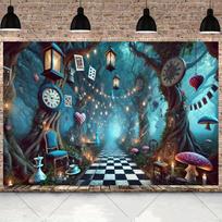 Alisos stebuklų šalyje gimtadienio šventės baneris, fonas, muzikinė vaikų gimtadienio šventės dekoracija, fotografijos fonas Vinyl 75X50cm blue