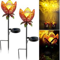Solar Outdoor Waterproof LED Lights, Decorative Garden Lamps for Pathway Courtyard Yard Patio, Energy-Saving Solar-Powered Landscape Lighting Iron sunflower black