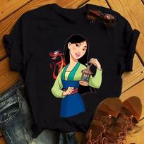 MINISO Kawaii Disney Princess Graphic Printed Women T Shirts Harajuku Streetwear Hip Hop Casual Oneck Short Sleeve Tshirt Tops M beige