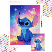 Disney 5D DIY All Diamond Art Painting Kit Cute Stitch and Butterflies Dreamy Sky for Home Decor Gift Round 20x30cm pink