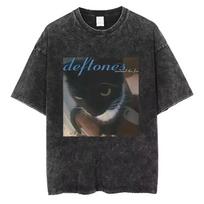 2026 M. Vintažiniai Vyriški Marškinėliai Išskalbti Roko Grupė Deftones Katė Medvilniniai Trumpomis Rankovėmis Viršutiniai Marškinėliai Streetwear Moteriški Alternatyvūs Metaliniai Streetwear Marškiniai M black