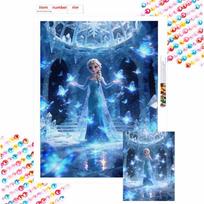 Disney Diamond Paint Art Kit Elsa Princess Butterfly Mosaic Painting Diamond Art Home Room Decor Gift Round 20x30cm blue