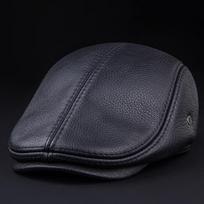 Premium Genuine Full-Grain Leather Duckbill Work Cap for Men - Autumn/Winter Edition Outdoor Beret with Earflaps - Stylish Gift XXL 60cm juoda