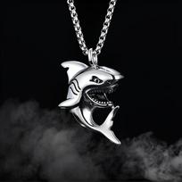 European and American Trend Fierce Great White Shark Fashion Punk Style Men's Jewelry Necklace Pendant 60CM(Necklace Long) black