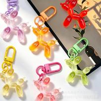 Colorful Transparent Balloon Dog Keychain – Cute Puppy Pendant for Bags, Ideal Gift for Couples & Friends skaidri raudona spalva