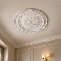Round Overhead Medallion European Style Decorative Lamp Base Disc Lightweight PU Material Ornate beige