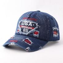 American retro denim baseball cap European and American personality hole embroidery letter cap Adjustable gray